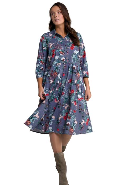 Košilové šaty, jelen, A střih, límeček, 3/4 rukávy