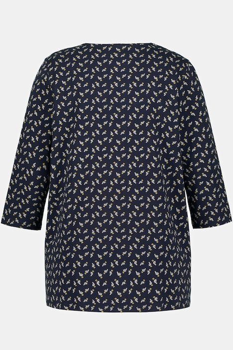 shirt, meeuwen, A-lijn, Tuniekhals, 3/4-mouwen