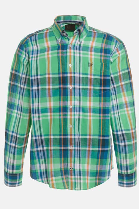 Skorta, lång ärm, buttondownkrage, linnemix, rutig, modern fit