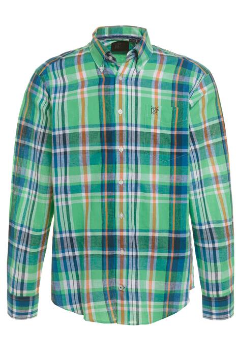 Košile, dlouhé rukávy, límec s knoflíky, lněná směs, kostkovaná, Modern střih