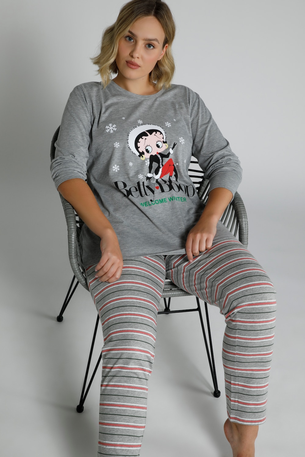 Plus Size WELCOME WINTER Betty Boop Pajama Top, Woman, grey, size: 16/18, cotton/polyester, Ulla Popken