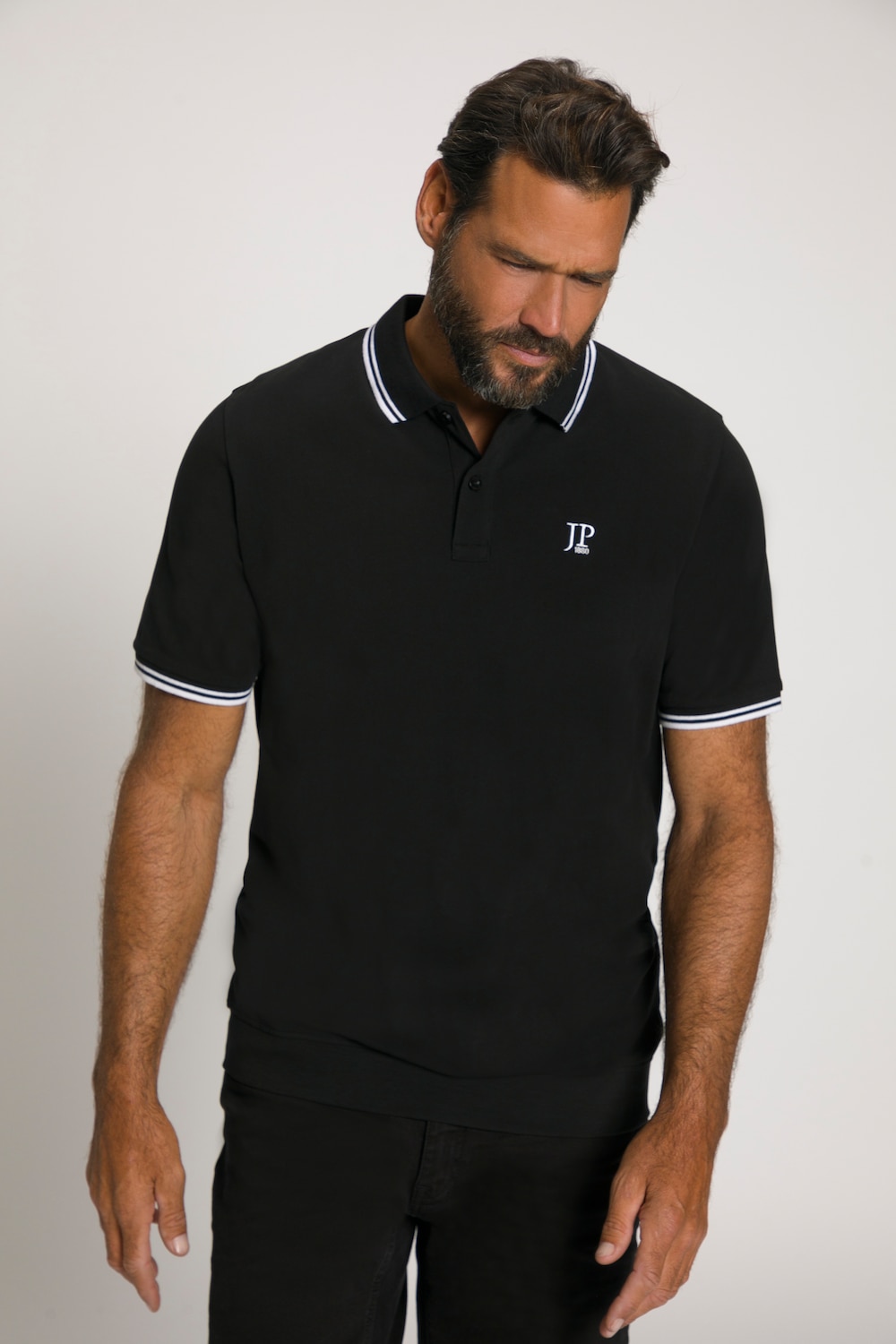 Plus Size Rib Hem Polo Shirt, Man, black, size: XXL, cotton, JP1880