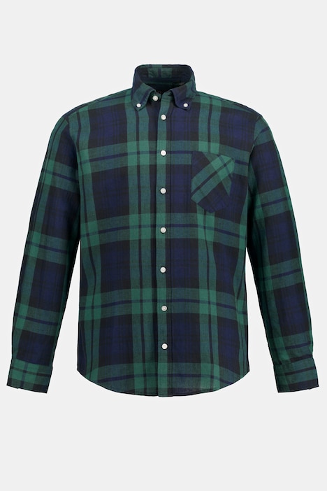 Hemd, Langarm, Buttondown-Kragen, Leinenmix, Karo, Modern Fit