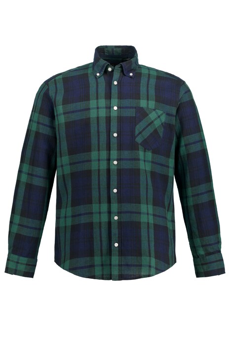 Košile, dlouhé rukávy, límec s knoflíky, lněná směs, kostkovaná, Modern střih