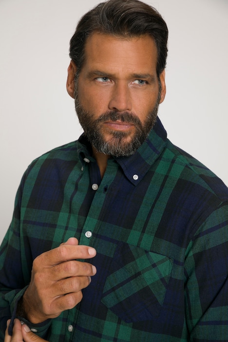 Hemd, Langarm, Buttondown-Kragen, Leinenmix, Karo, Modern Fit