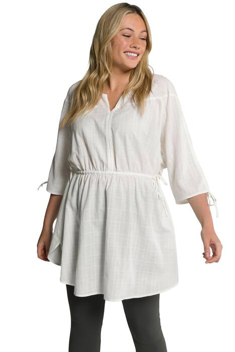 Dlouhá tunika, struktura, vázací pásek, 3/4 rukávy, biobavlna