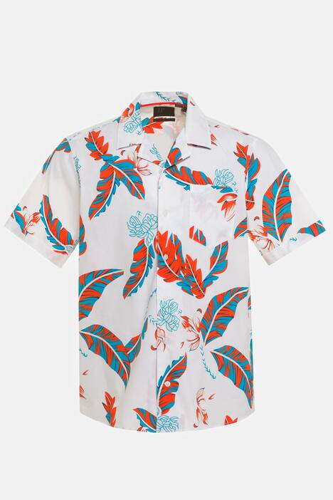 Kwiecista koszula, krótki rękaw, kubański kołnierzyk, tropikalny wzór, Modern Basic Fit