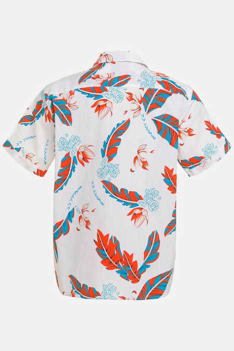 Kwiecista koszula, krótki rękaw, kubański kołnierzyk, tropikalny wzór, Modern Basic Fit