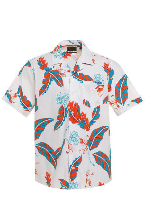 Košile, krátké rukávy, kuba límec, tropický potisk, střih Modern Basic