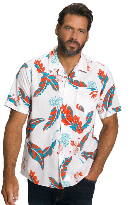 Košile, krátké rukávy, kuba límec, tropický potisk, střih Modern Basic