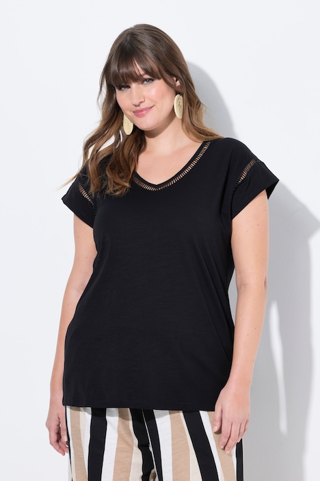 Eco Cotton Ladder Trim V-Neck Oversized Fit Tee