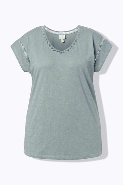 T-Shirt, Oversized, V-Ausschnitt, Halbarm, Biobaumwolle