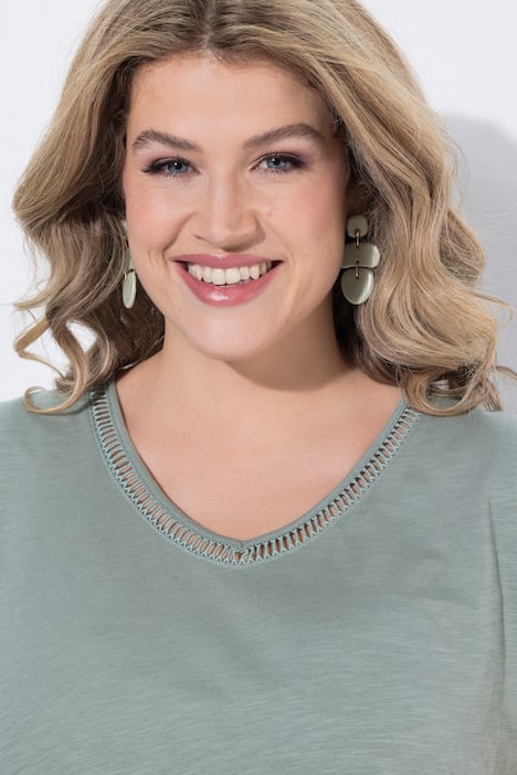 T-Shirt, Oversized, V-Ausschnitt, Halbarm, Biobaumwolle