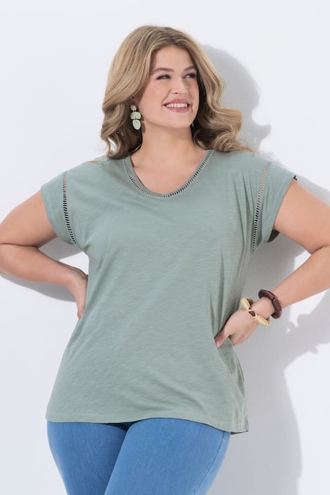 T-Shirt, Oversized, V-Ausschnitt, Halbarm, Biobaumwolle