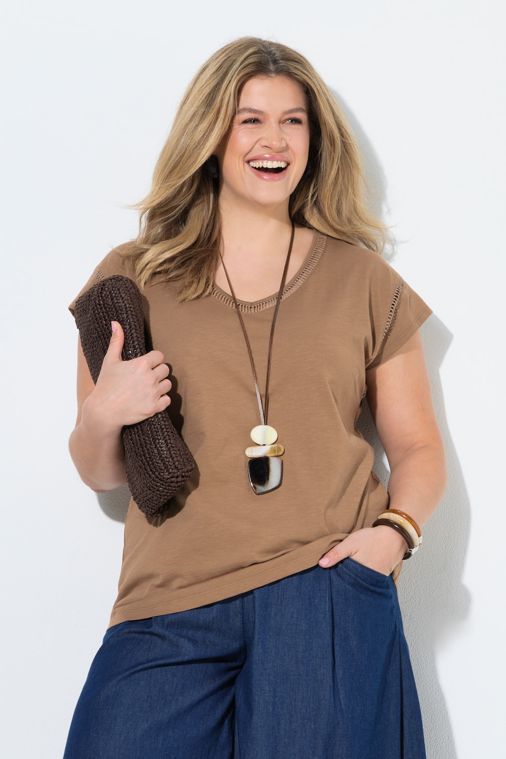 T-Shirt, Oversized, V-Ausschnitt, Halbarm, Biobaumwolle