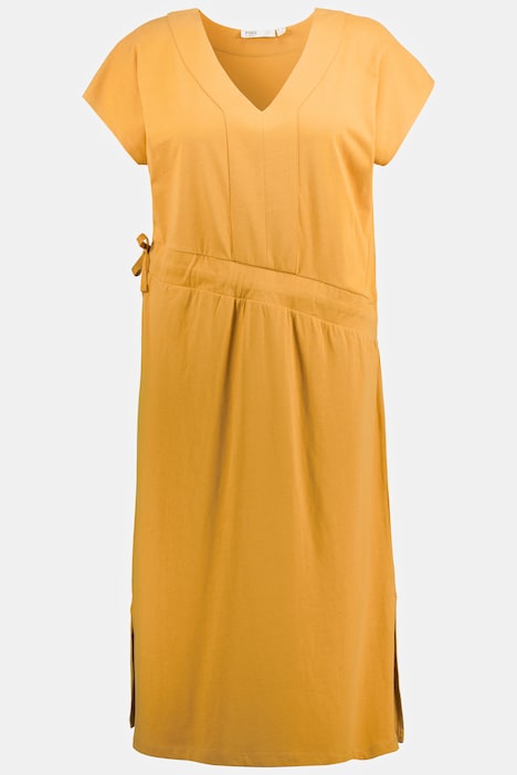 Eco Cotton Diagonal Drawstring Waist V-Neck Dress | More Dresses | Dresses