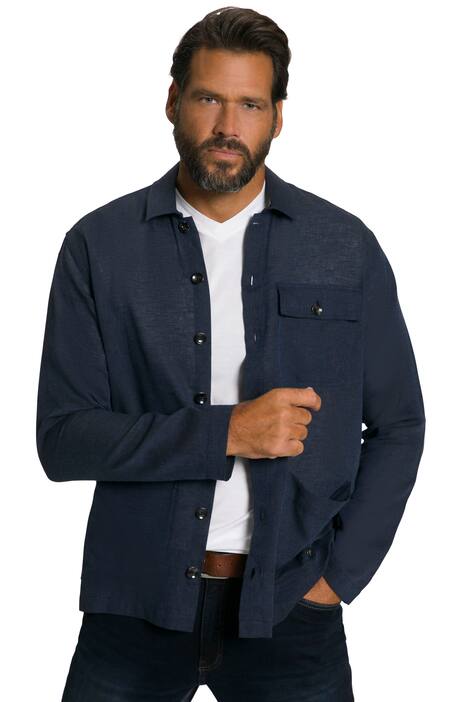 Košile lněného vzhledu, svrchní, džínový vzhled, dlouhé rukávy, Kent límec, Modern střih