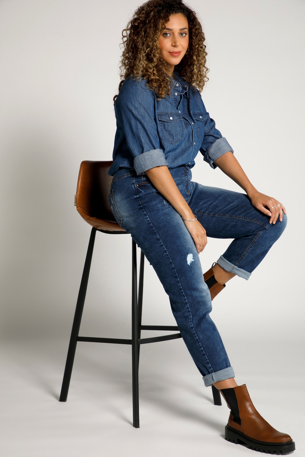 grandes tailles chemise en jean, femmes, bleu, taille: 52/54, coton, ulla popken