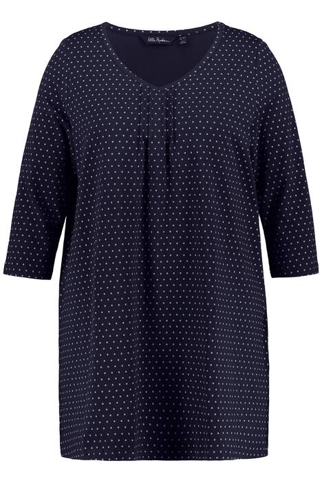 Dlouhé tričko, puntíky, sklady, A střih, výstřih do V, 3/4 rukávy