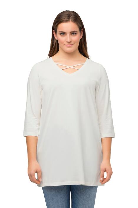 Tričko, ozdobné stuhy, Classic, výstřih do V, 3/4 rukávy