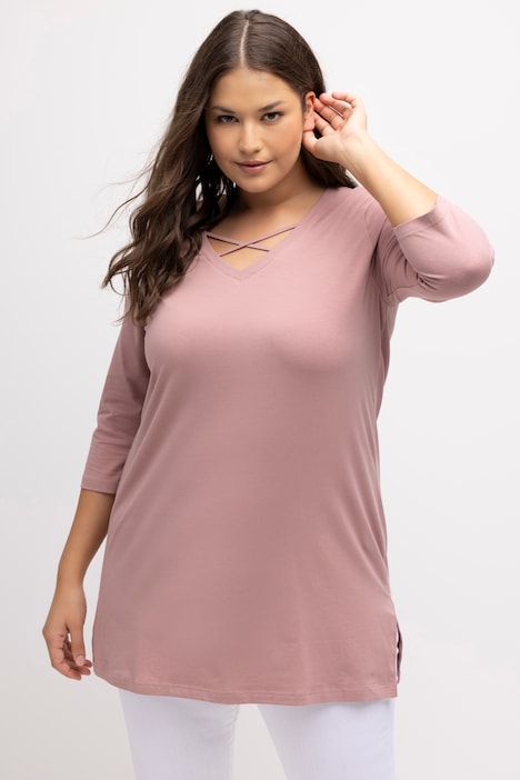 Shirt, Zierbänder, Classic, V-Ausschnitt, 3/4-Arm