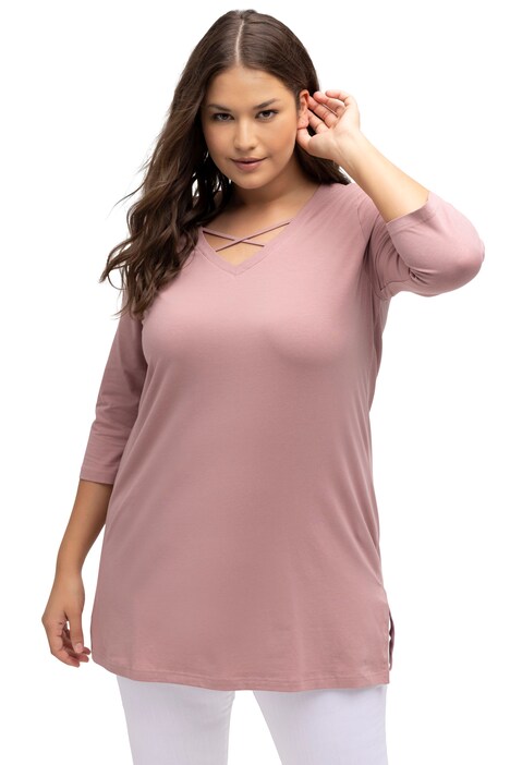 Tričko, ozdobné stuhy, Classic, výstřih do V, 3/4 rukávy