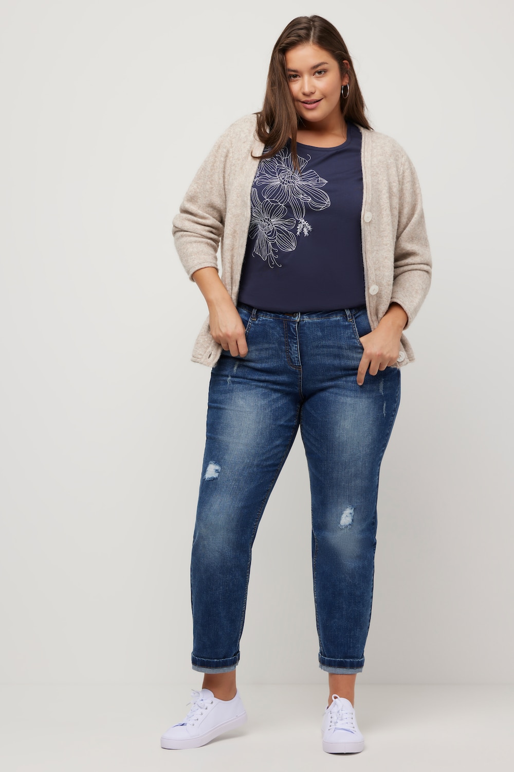 Grote Maten boyfriend jeans, Dames, blauw, Maat: 108, Katoen/Viscose/Polyester, Ulla Popken