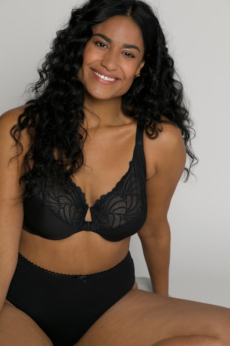  Bare The Wire-Free Front Close Bra with Lace 30DD, Black :  ביגוד, נעליים ותכשיטים