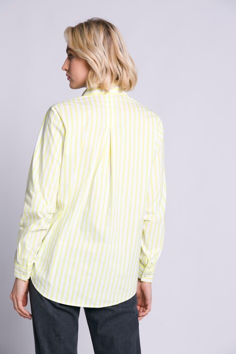 Streifenbluse, Hemdkragen, Langarm, Ellenbogen-Falten