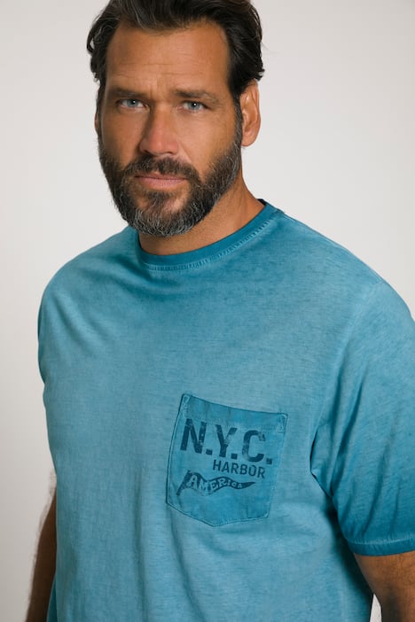 T-shirt z kieszonką i nadrukiem, krótki rękaw, nierównomierny kolor