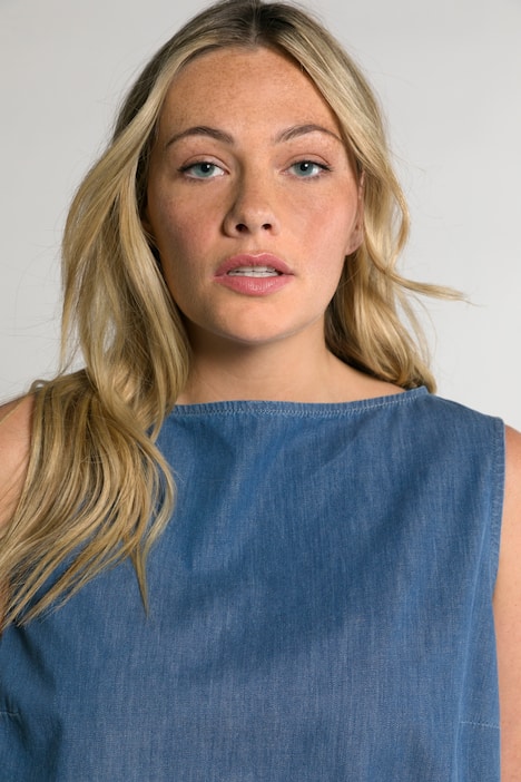 Bluslinne, tencellook, classic, båthals, ärmlös, bomull