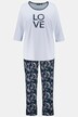 pyjamas, LOVE-applikation, scribble, rund hals, trekvartsärm