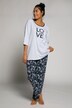 pyjamas, LOVE-applikation, scribble, rund hals, trekvartsärm