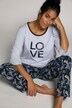 pyjamas, LOVE-applikation, scribble, rund hals, trekvartsärm