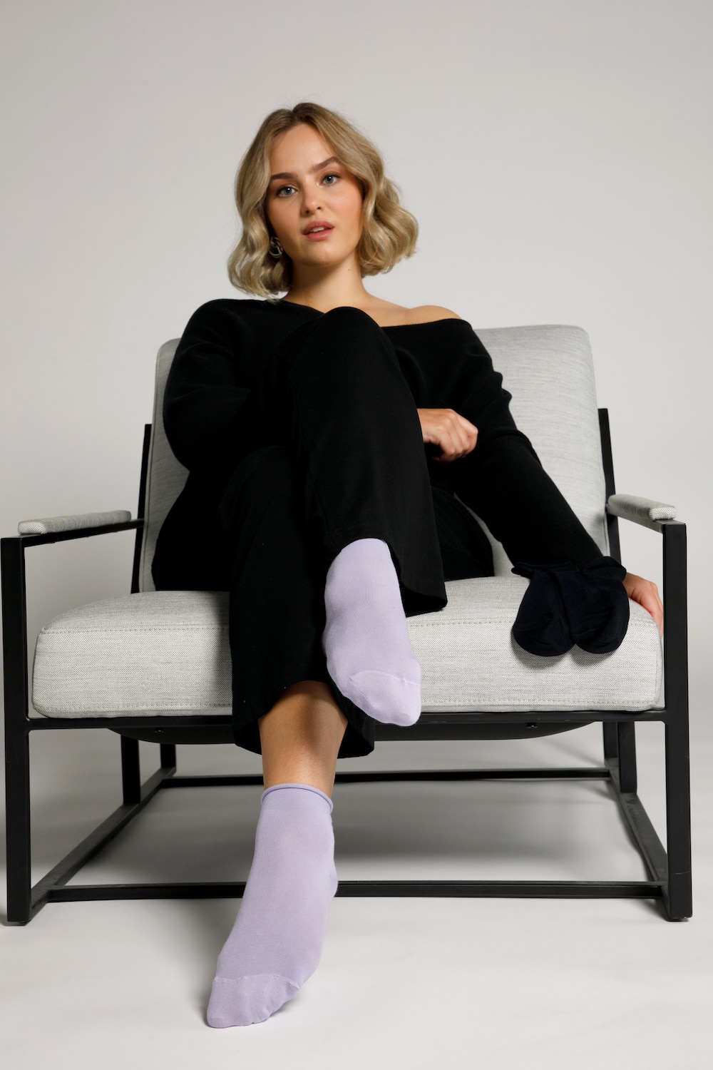 Plus Size 2 Pack of Roll Top Stretch Socks, Woman, purple, size: 4.5-6.5, cotton/synthetic fibers, Ulla Popken