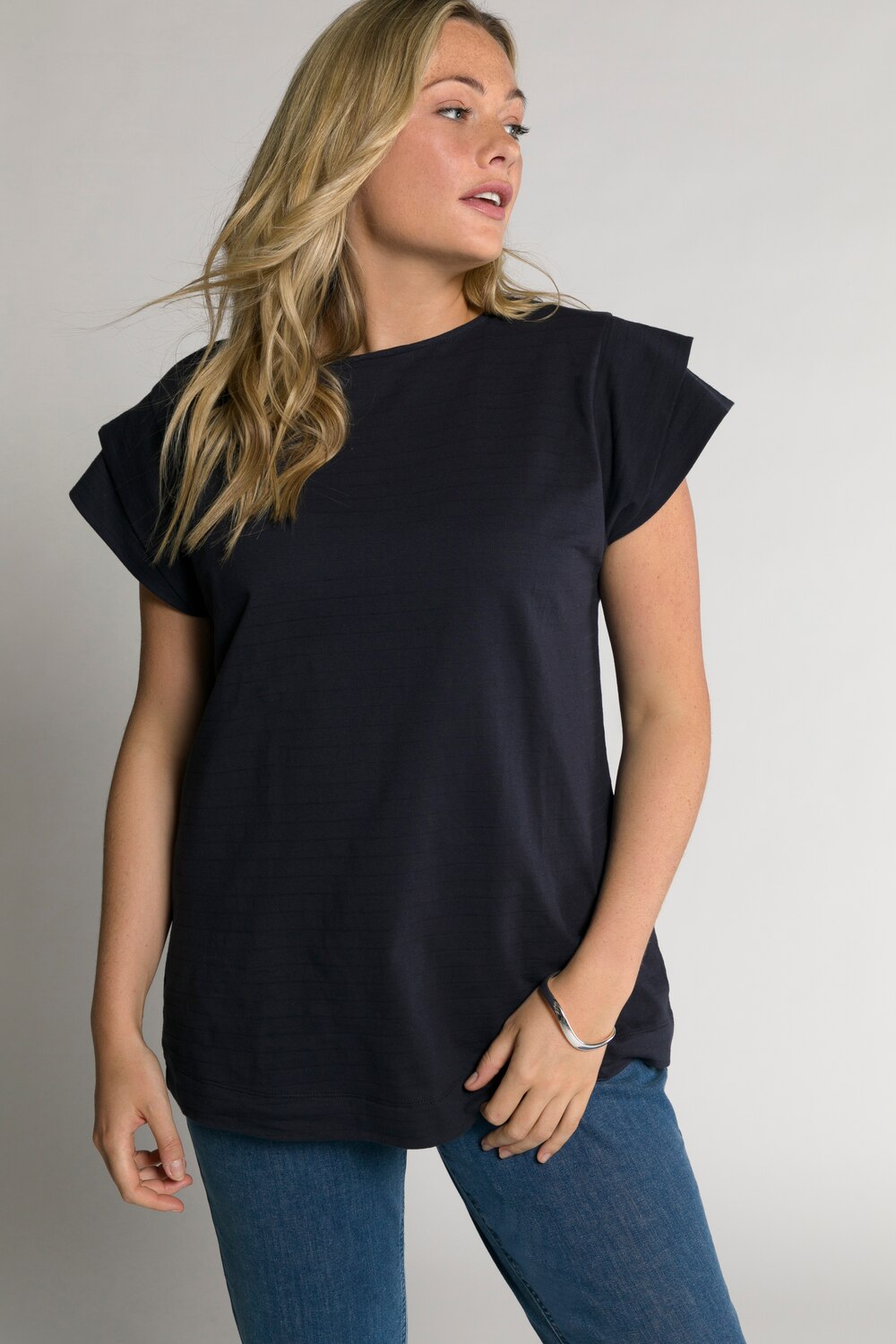 Grote Maten T-shirt, Dames, blauw, Maat: 54/56, Katoen, Ulla Popken