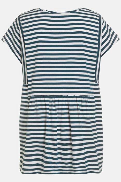 Randig topp, A-linje, rund hals, rynkeffekt, halv ärm