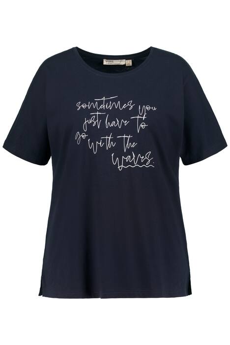 Tričko, nápis, kulatý výstřih, netopýří krátké rukávy