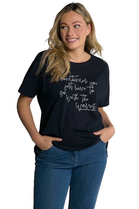 Tričko, nápis, kulatý výstřih, netopýří krátké rukávy