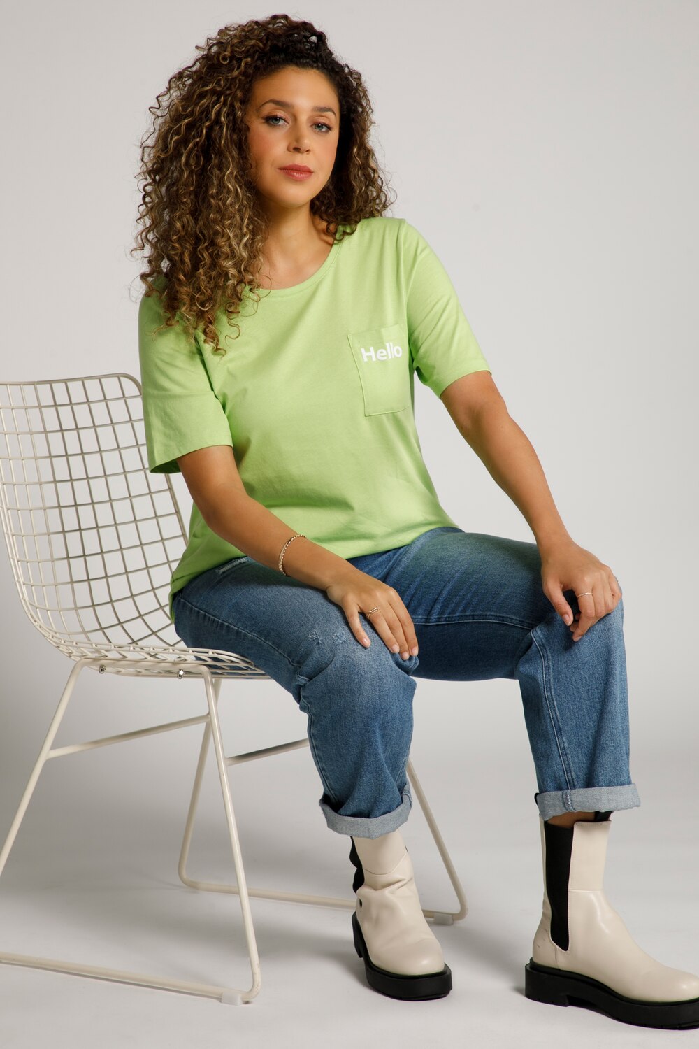 Grote Maten T-shirt, Dames, groen, Maat: 62/64, Katoen, Ulla Popken Grote Maten T-shirt, Dames, groen, Maat: 62/64, Katoen, Ulla Popken
