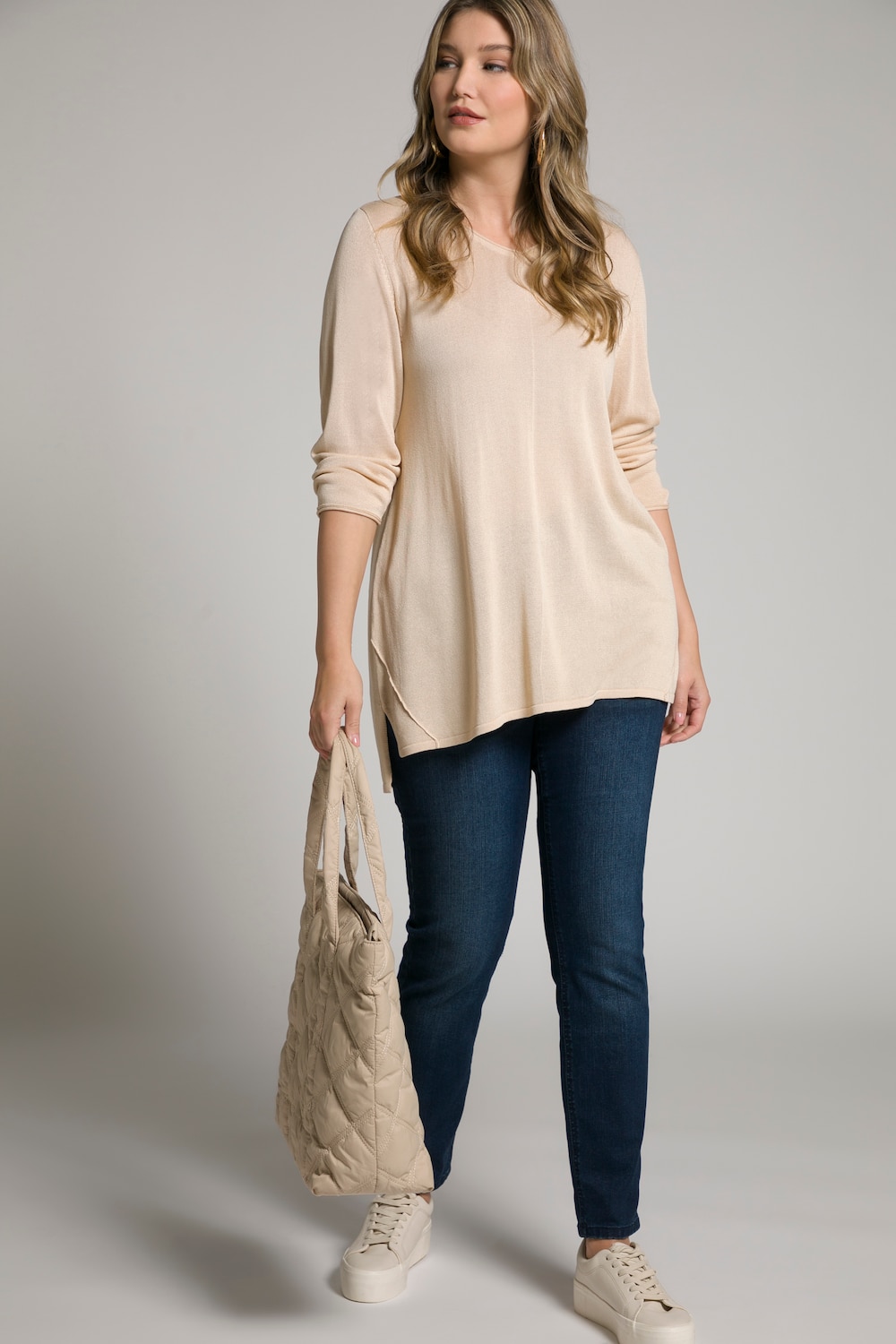 Grote Maten pullover, Dames, beige, Maat: 46/48, Viscose/Synthetische vezels, Ulla Popken