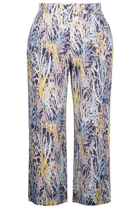 Široké kalhoty Mary, rostlinný motiv, lněná směs