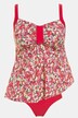 Tiny Floral Tab Gathered Asymmetric Hem Front Lined Tankini Set