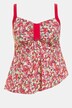 Tiny Floral Tab Gathered Asymmetric Hem Front Lined Tankini Set