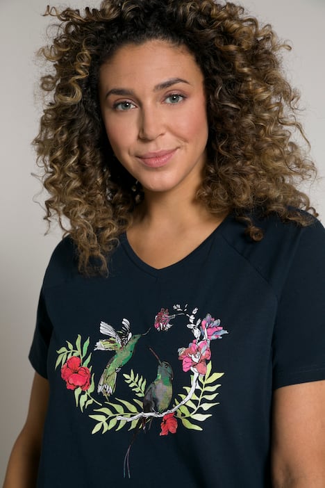 T-Shirt, Kolibri, A-Linie, V-Ausschnitt, Halbarm