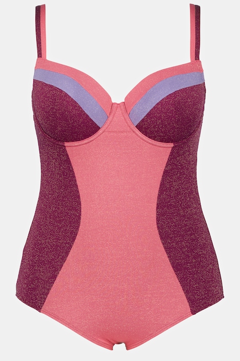 Glitter Colorblock Underwire Front Lined Swimsuit, Swimsuits