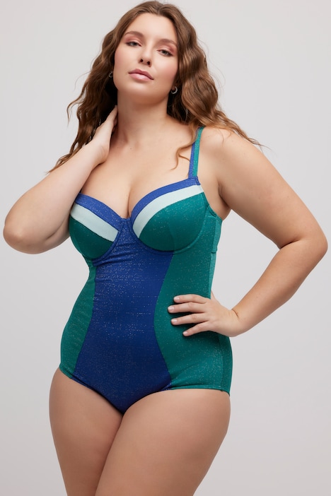 Glitter Colorblock Underwire Front Lined Swimsuit, Swimsuits