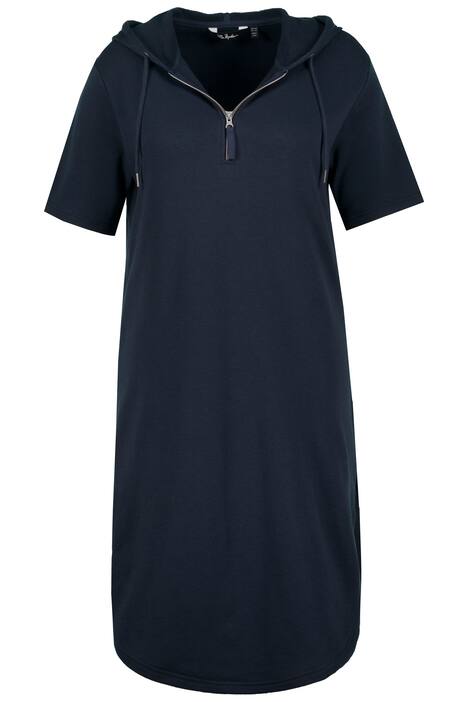 Teplákové šaty, písmenkový potisk, kapuce, oversize, krátké rukávy