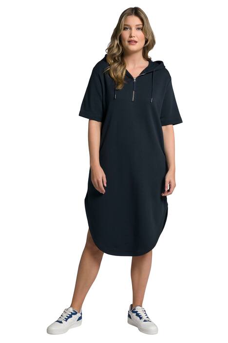 Teplákové šaty, písmenkový potisk, kapuce, oversize, krátké rukávy