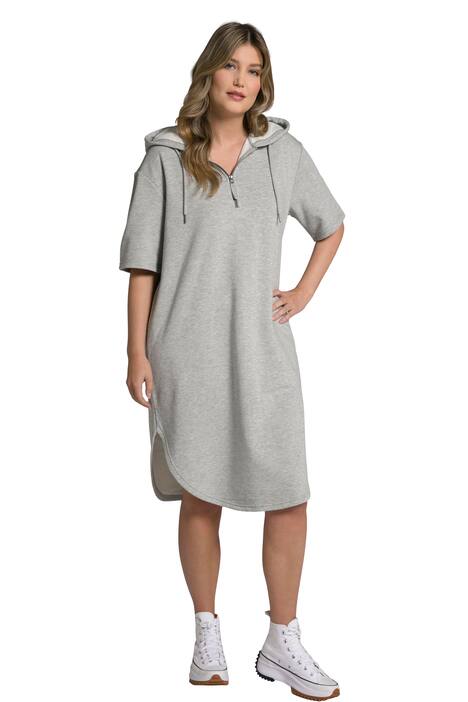 Teplákové šaty, písmenkový potisk, kapuce, oversize, krátké rukávy